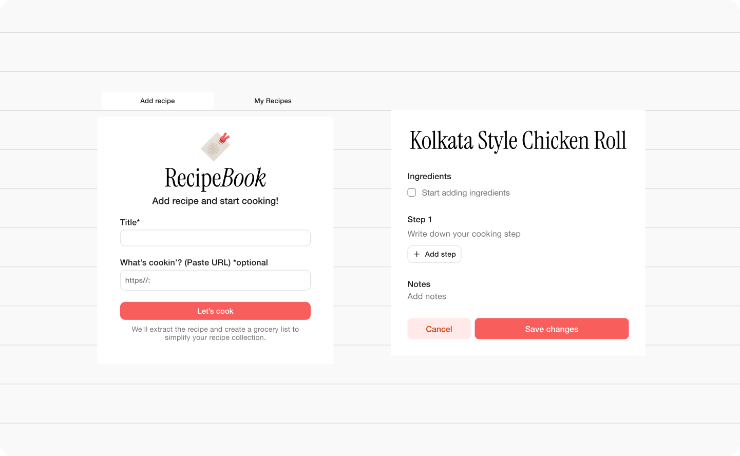 RecipeBook home page
